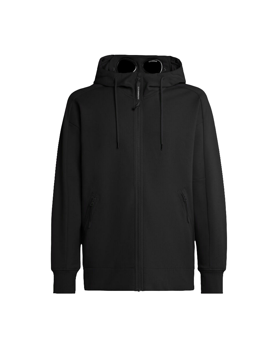 C.P. Company Fleece Diagonal Raised Zip Hoody - Black